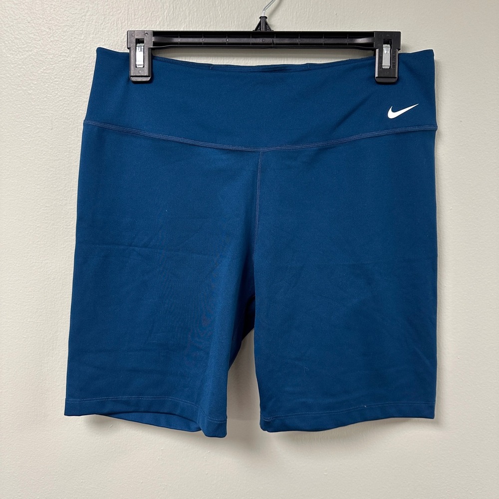 Nike Dri-FIT Womens High Waisted Biker Shorts Teal Blue Athletic Yoga Size Large